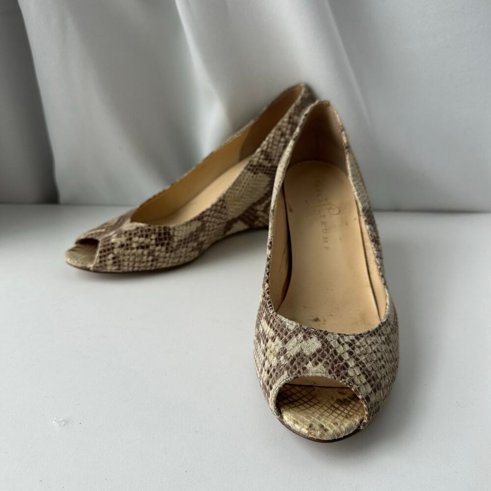 Ivanka Trump (8.5) Neutral Snakeskin Open Toe Sandal Wedge Heels